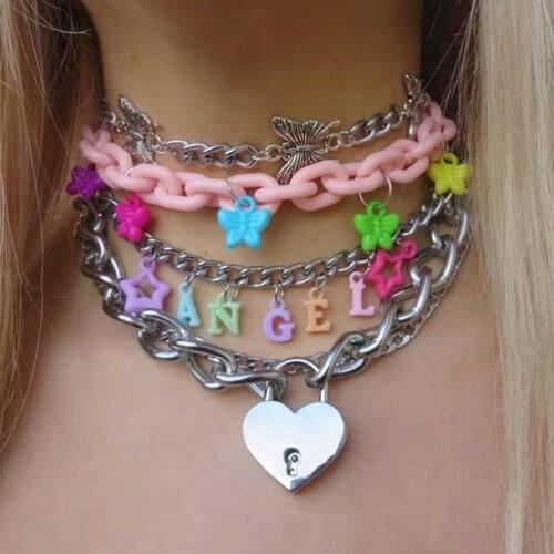 Y2K Jewelry Rainbow Butterfly Necklace For Women Metal Cartoon Cute Animal VintageHarajuku Necklace Charms 90s Aesthetic New