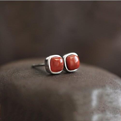 Retro Style Simple Red Agate Square Stud Earrings Womens Luxury New Hot 925 Silver Elegant Lady Prom Party Gift 2021