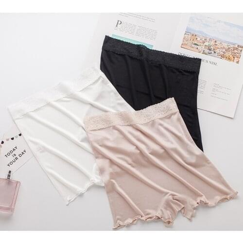 Birdsky OR-21, Women boxer shorts, lace band ruffles edge safety pants safe underwear, knickers, mid waist, 30% mulberry silk