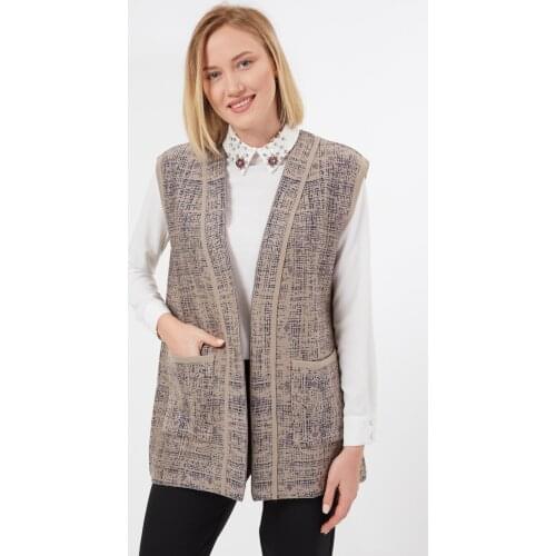 Women Vest Knitwear Knit Stone Black and Sand Color