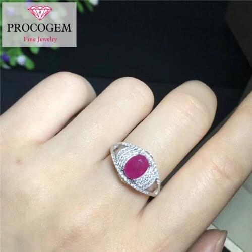 Procogem Classic Natural Red Ruby Rings 1.55Ct 6x8mm 100% Genuine Gems for Women Luxurious Fine jewelry 925 Sterling silver #361