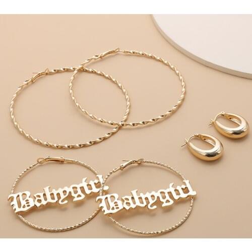 SOHOT Retro Zircon Alloy Thread Circle U Type Letter Heart Butterfly Big Hoop Earrings Set Female Piercing Jewelry Drop Shipping