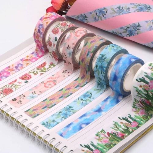 1PC 15mm*3m plants, flower Glitter Washi Tape gift paper tape DIY decoration paper washi tape floral