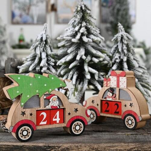 Creative Christmas Decoration Supplies Wooden Lamp Car Calendar Decoration Car Santa Claus Countdown