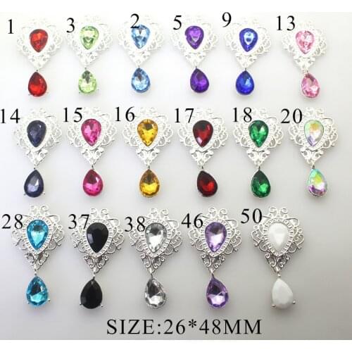 10Pcs 26mm*48mm 17 color Shield Acrylic Crystal Pendants Buttons For Wedding Decoration Metal Brooch Hair Bow DIY Jewelry Craft