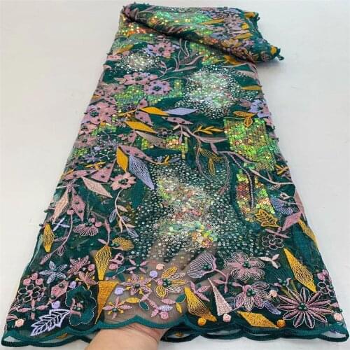 2021 High Quality Nigerian Lace Fabric Embroidered French African Sequins Lace Fabric Green Sequins Lace Fbric For Dress r68-81