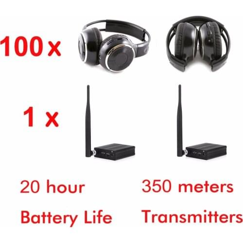 500m 3 - channel silent disco headphones package ( 100 foldable RF headphones and 1 transmitter)