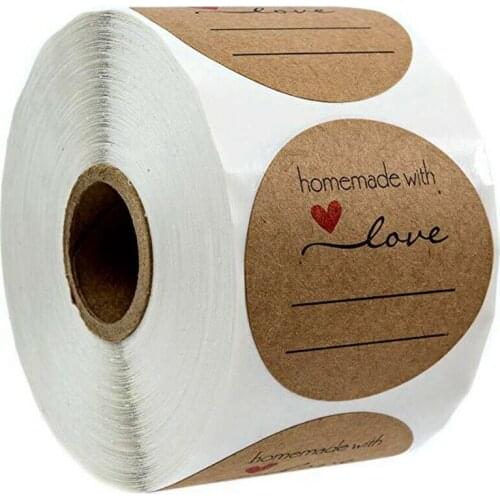 500pcs 25mm Round Kraft Paper Handmade Love Sealing Stickers Bag Label Packing christmas tags