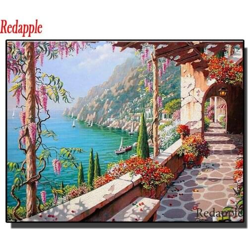 5D Diy Diamond Painting 100% Full Round square Diamond Mosaic Rhinestone Pasted Painting Villa Seaside garden corridor Decor art