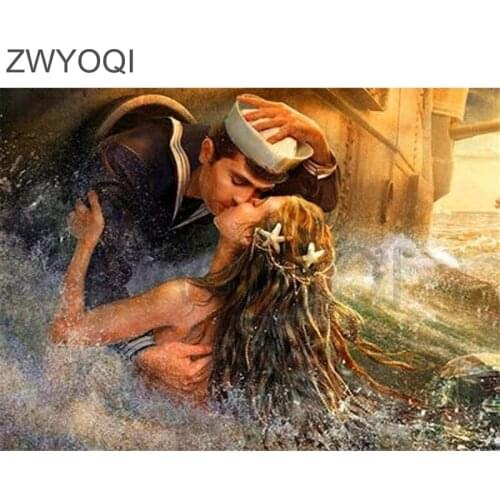 Full Round Diamond mosaic Navy woman Full Square Diamond painting Navy woman kiss DIY Diamond embroidery Cross stitch Navy woman