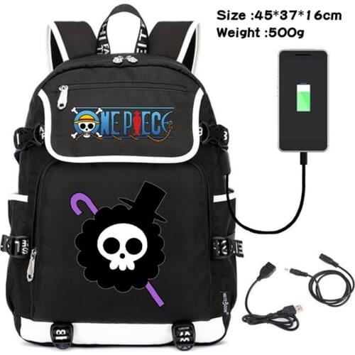 Anime One Piece Luffy Travel Backpack Boys Girls USB Charging Canvas Laptop Bag Zipper Schoolbag Teenagers Cartoon Packsack Gift