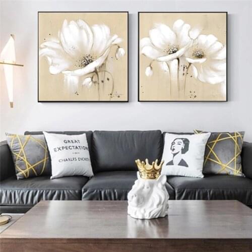 White Abstract Beautiful Large Flowers Canvas Painting Wall Art Nordic Posters and Prints Wall Pictures for Living Room Decor