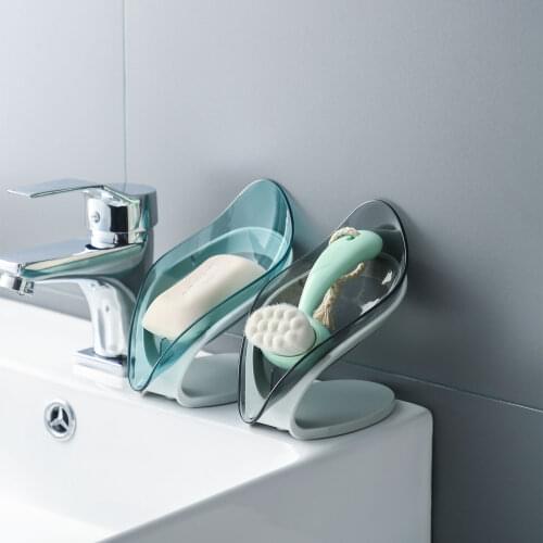 Leaf-shaped Soap Holder with V-shaped Notch Transparent Self Draining Shower Soap Rack for Bathroom Gadgets Toilet Suction Cup