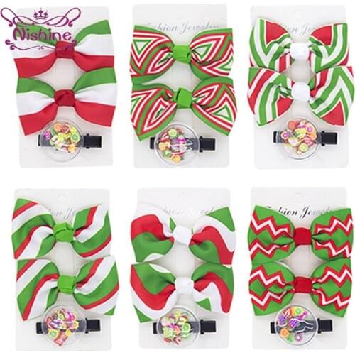 3pcs/lot Grosgrain Ribbon Bowknot Baby Hair Clip Colorful Striped Bows Princess Hairpin Kids Bangs Barrette Christmas Decoration