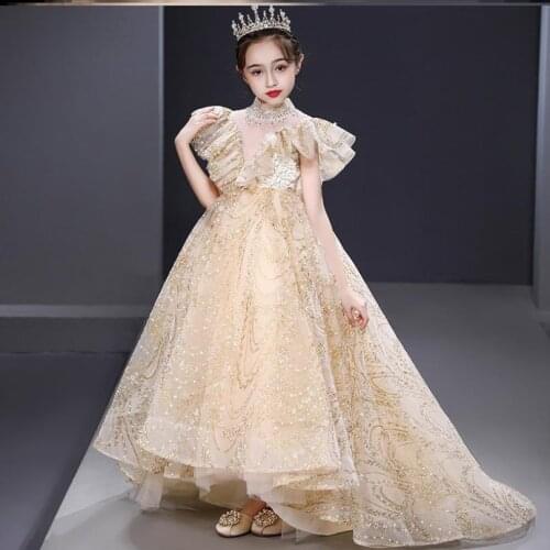 Heavy Industry Sequin Design Childrens Dress For Weddings Kids Evening Gown Backless Sleeveless Girls Princess Dresses L706