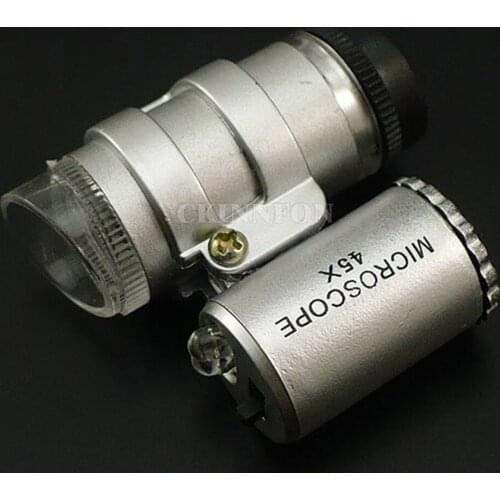 DHL 200PCS 45X 60X Mini Pocket Microscope Loupe Jeweler Magnifier With LED Light