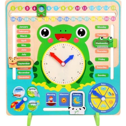 Preschool Kids Wooden Toys Children Time Cognitive Toys Early Educational Toys Calendar Clock Weather Cognition Learning Board