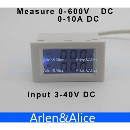 Dual LCD display DC Voltage and current meter voltmeter ammeter range DC 0-600V 0-10A Blue backlight DC 3~40 Input With shunt