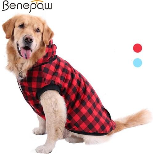 Benepaw Classic Plaid Comfortable Dog Clothes Forr Meidum Large Dogs Winter Thick Fleece Pet Jacket Coat Puppy Clothing