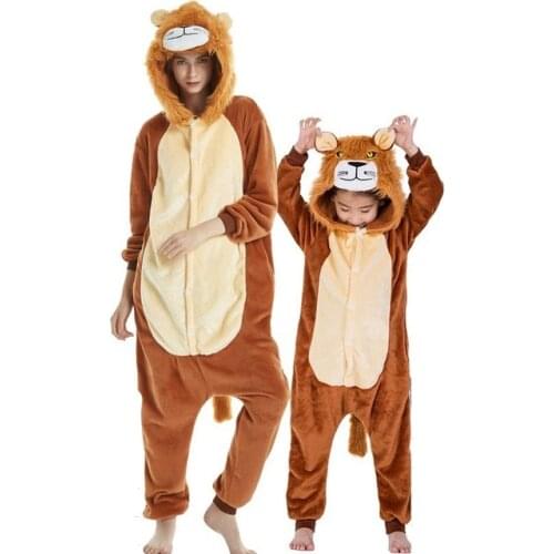 Animal onesie for adults Kids Anime Cosplay Lion Wolf Tiger Costume jumpsuit children sleepwear Women one piece pajamas