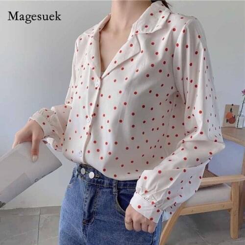 Korean Style Casual Plus Size Blouse V-neck Women Blouses Autumn Long Sleeve Cardigan Polka Dot Chiffon Woman Shirt Blusas 10965