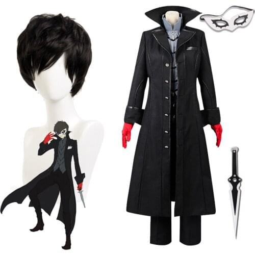 Persona5 Amamiya Ren Cosplay Costumes The Animation Uniform Sets Joker Cosplay Mask and Dagger PVC Men and Women Wig Headgear