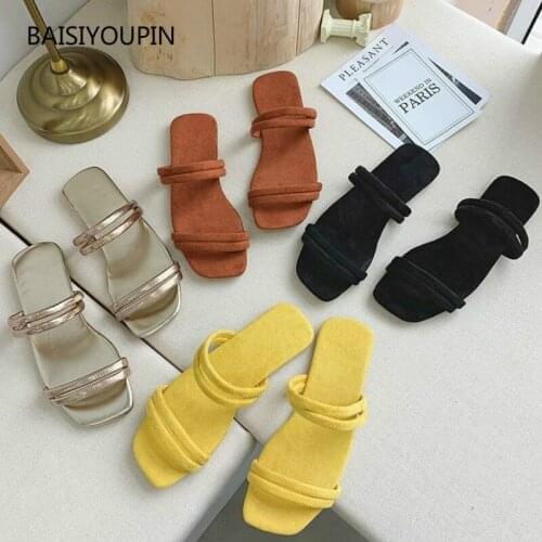 Summer Female Shoes Plus Size Beach Fashion Concise Solid New Outside Flat-with Shallow Flock Women Slides Ladies Slippers 37-42