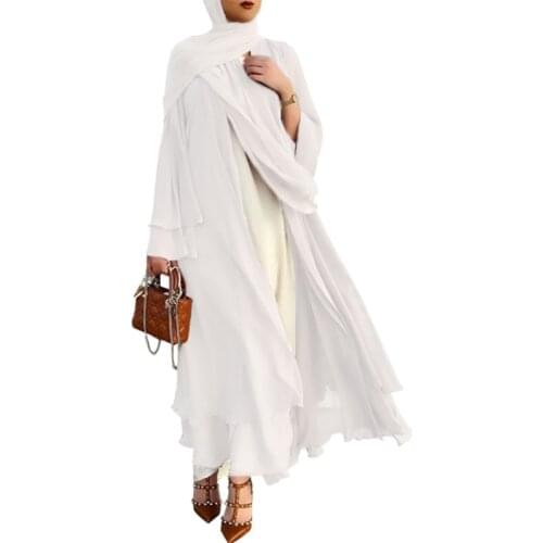 40GC Muslim Long Sleeve Flowy Maxi Cardigan Islamic Open Front Kimono Abaya Robe Turkey Kaftan Solid Color Belted Loose Dress