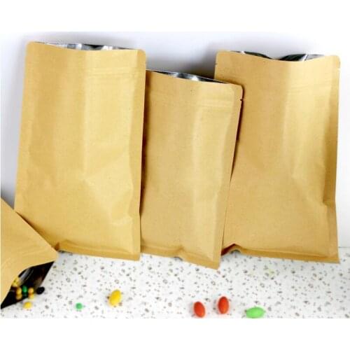 100pcs Multi-function kraft paper zip lock bag foil vacuum seal storage pouches flat bottom ziplock bags kitchen accessories