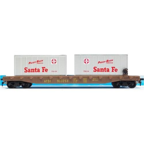 1/87 Scale Santa Fe Railway Container Transport Flatbed Simulation Plastic Train Model Collectible Display Gift Hot Toys