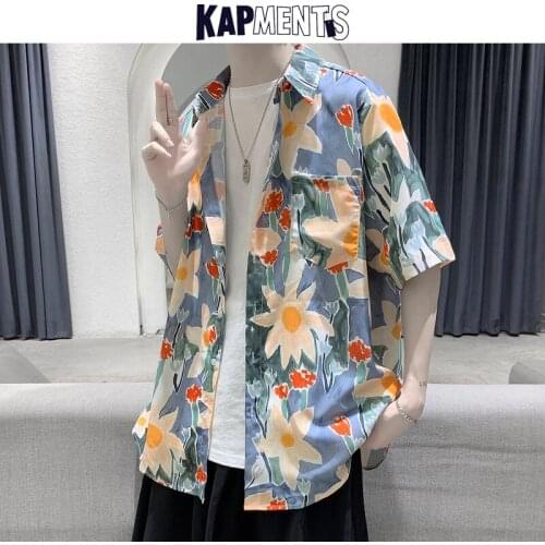 KAPMENTS Mens Harajuku Printed Short Sleeve Shirt 2020 Men Hip Hop Streetwear Loose Shirts Male Korean Casual Oversized Clothing