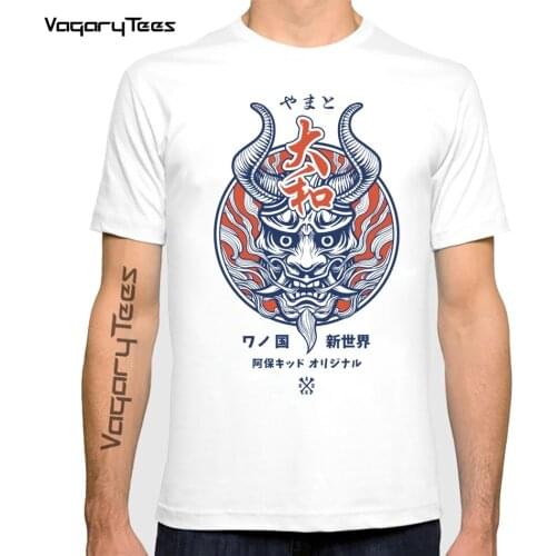 Japanese Harajuku Streetwear T-shirt Urban Style Short Sleeve T Shirts Hip Hop Casual Yamato Oni Mask Men Oversize Anime Tshirt