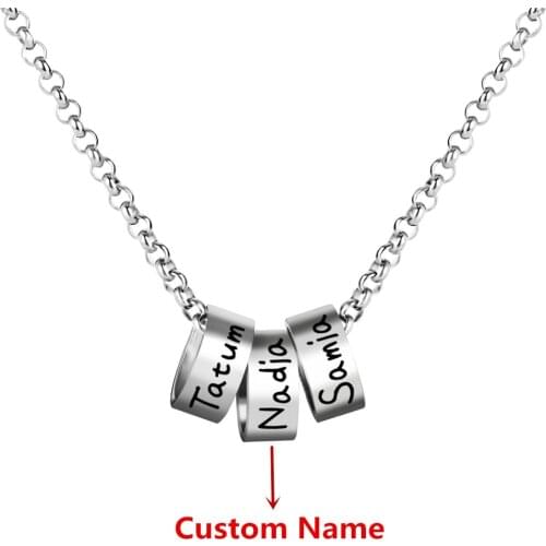 Mens Personalized Stainless Steel Chain Necklaces With Custom Beads Engraving 1-7 Names Pendant Necklace Male Jewelry Gift