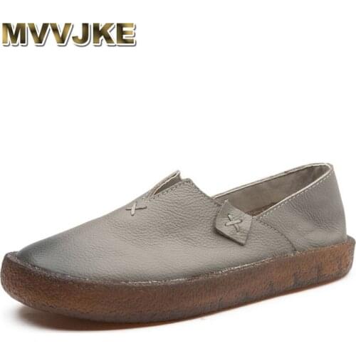 MVVJKE Designer Women Black Flats Slip On Ladies Casual Genuine Leather Flat Handmade Women Shoes Soft Bottom Loafers E127