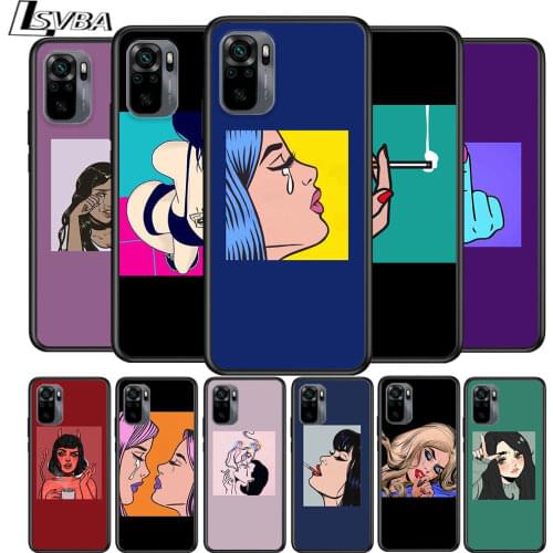 Comics Book Girl Cartoon for Xiaomi Redmi Note 10 10S 9 9T 9S 9Pro Max 8T 8Pro 8 7 6 5 Pro 5A 4X 4 Soft Black Phone Case