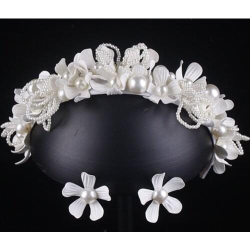 Simulation 3d Flower Pearl Hairbands earrings sets women party hair wear Bridal Hair Accessories Wedding headdress
