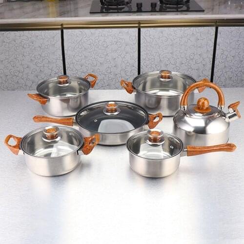 6pcs Cookware Set Stainless Steel Soup Pot Flat Bottom Frying Pan Milk Pot Lid Kit Induction Cooker Cooking Pan Home Kitchen Hwc