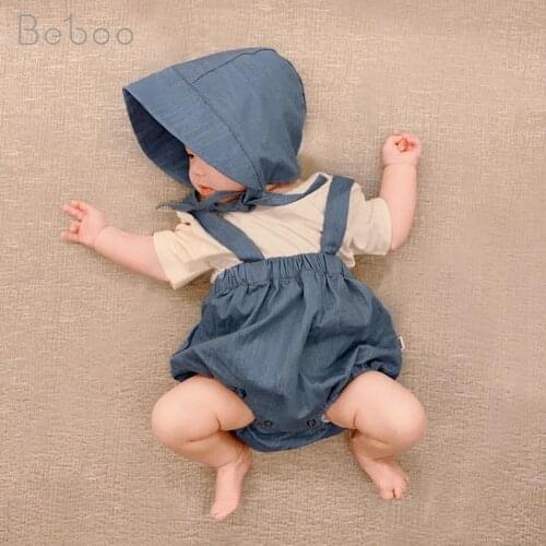 Babies Clothes Boys Suspenders Shorts Fashion Korean Style Cotton Shorts Summer New Unisex Shorts With Hat For 0-24m Infants