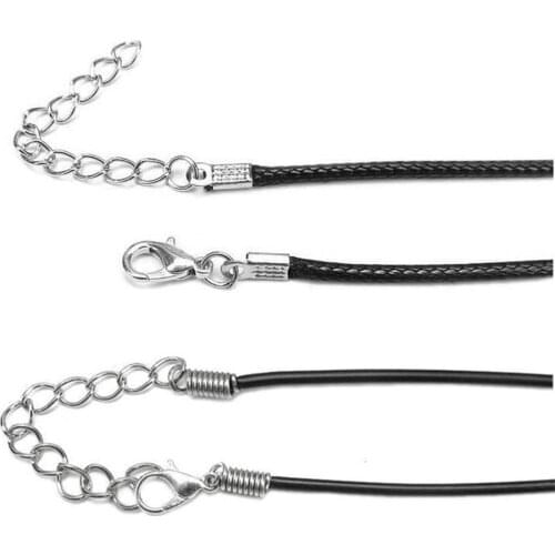 20pcs 45cm+5cm Black PU Leather Chain Necklace Braided String Cord Wax Rope Chain Necklace for DIY Jewelry Making Accessories