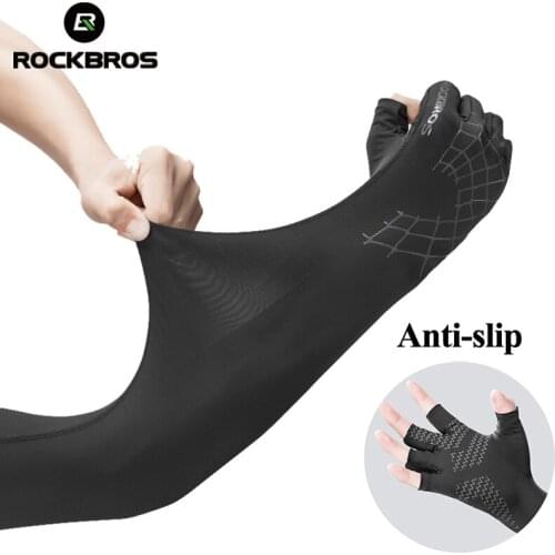 ROCKBROS Arm Sleeve Gloves 2 In 1 Breathable Elasticity Running Hiking Driving Sleeves Arms Warmer Gloves For Sun Protection