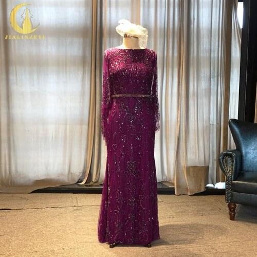 Rhine real Pictures Crew Neck Purple Full Crystal Beads Mother Dresses вечернее платье 2021 платье evening dresses