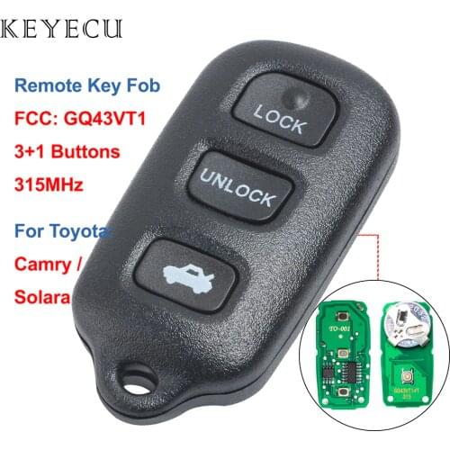 Keyecu Remote Car Key Fob 3+1 Buttons 315MHz for Toyota Camry 2002 2003 2004 2005 2006 Solara 2002-2003, GQ43VT14T