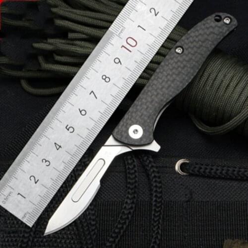 KESIWO J124 Scalpel Folding Knife Blade key chain pocket carbon fiber Handle Survival rescue letter opener small EDC tool knife