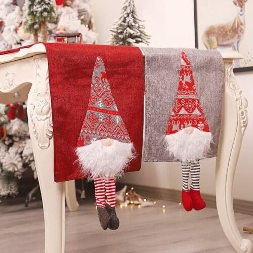 215*33.5cm Cute Christmas Santa Swedish Gnome Hanging Feet Doll Tablecloth Table Runner Hotel Home New Year Party Dinner Supply