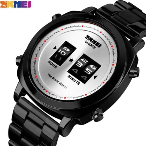 SKMEI Fashion Quartz Wristwatches Waterproof Simple Drum Watch Patented Design Men Watch Stainless Steel orologio uomo