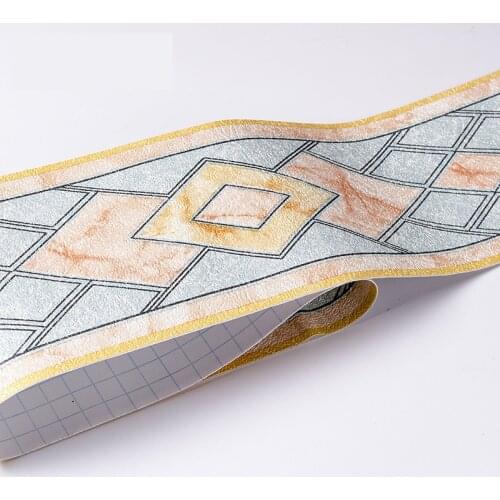 Modern Grid Wallpaper Border Sticker 3d Waterproof Bathroom Tiles Wall Trim Decor Self Adhesive Geometric Skirting Line P078