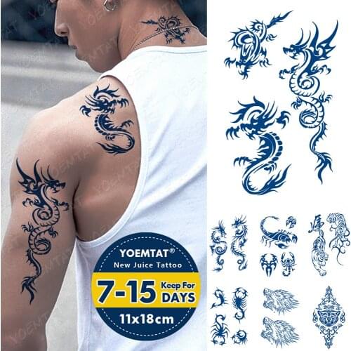 Juice Ink Tattoos Body Art Lasting Waterproof Temporary Tattoo Sticker Dragon Scorpion Tatoo Tiger Wolf Arm Fake Tatto Women Men