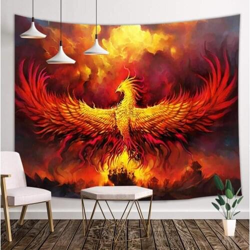 Golden Red Burning Phoenix Volcanic Ancient Mystic Animal Birds Unique Tapestries