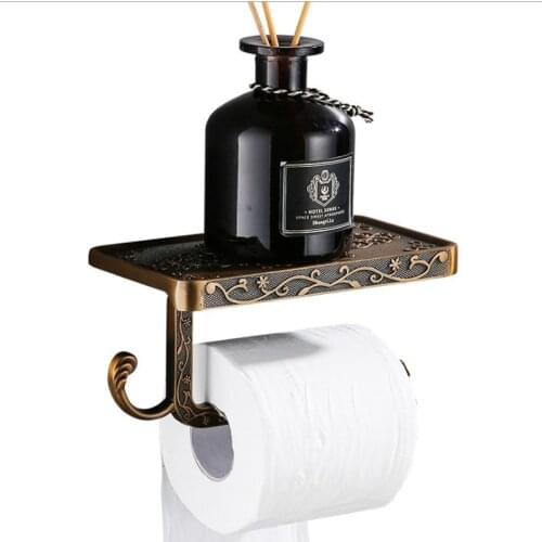 Vintage Toilet Paper Holder With Phone Shelf Decor Style Wall Mounted Hanging Toilet Paper Holder For Bathroom Factory Price