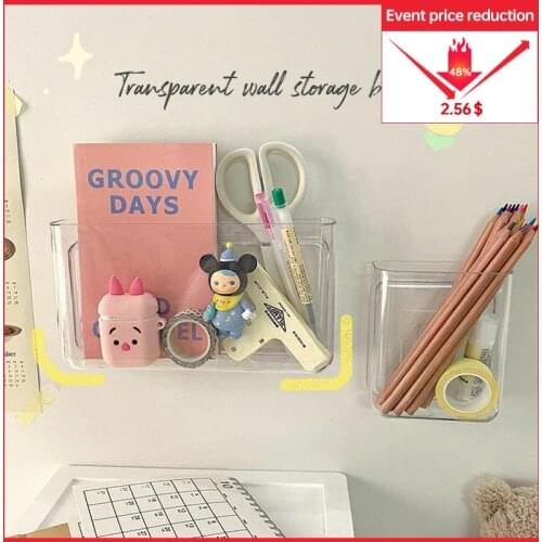 Japanese Storage Box Transparent Acrylic Stationery Cell Phone Container Student Dormitory Free-punch Wall Mounted Shelf Holder
